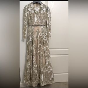 Terani Couture Long Sleeve Embroidered Ball Gown